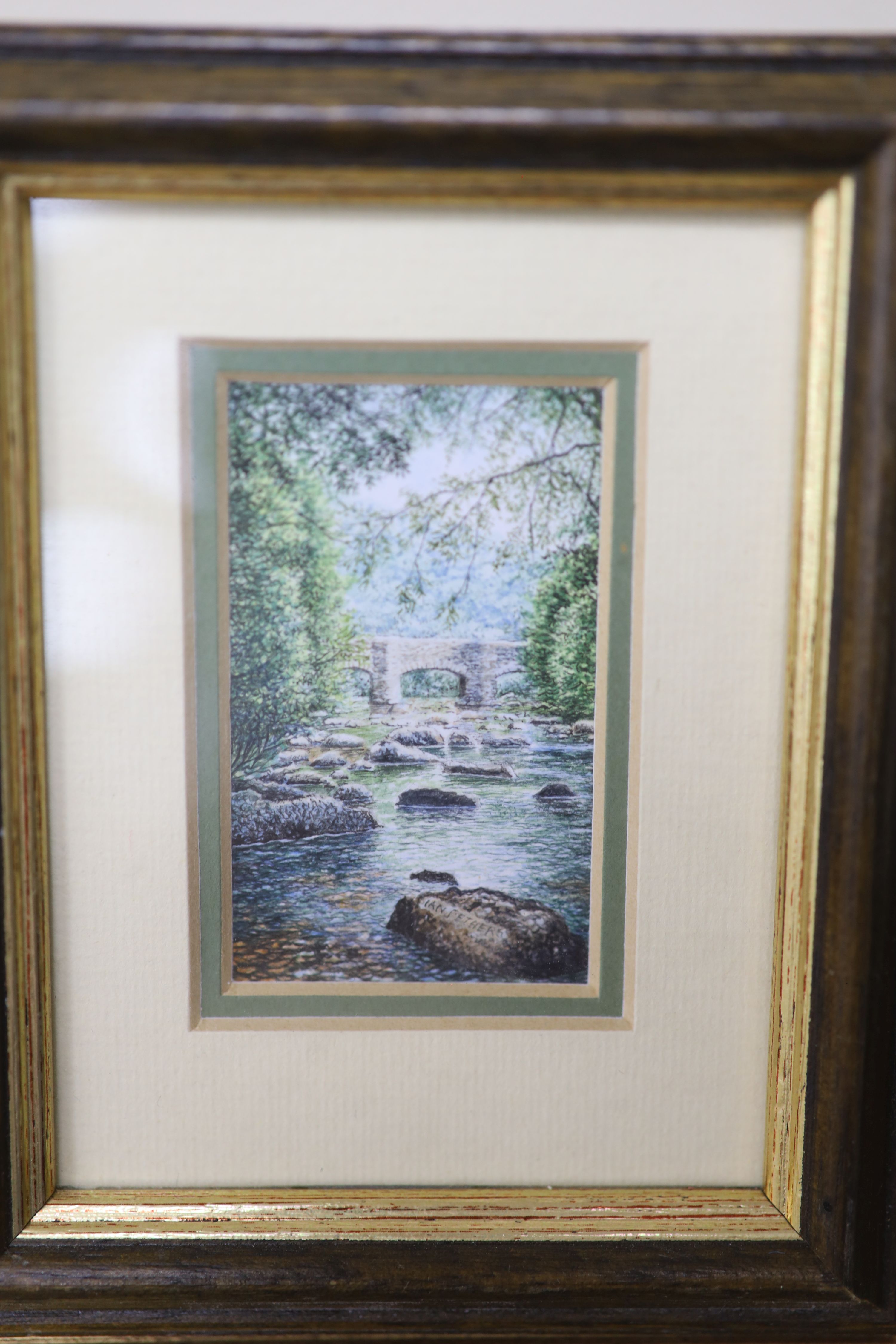 Ian Pethers S.B.A, seven ink and watercolour studies, Babbling Brook, Cornwall and others, signed, largest 27 x 18cm